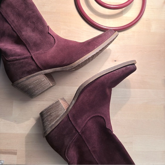 Sundance Burgundy Suede Slouch Western Cowboy Boots Women size 39 - Picture 8 of 12